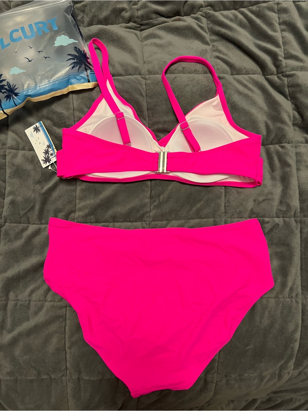 Halcurt Women's Hot Pink High-Waist Bikini Set — Cross Front Top - Picture 10 of 13